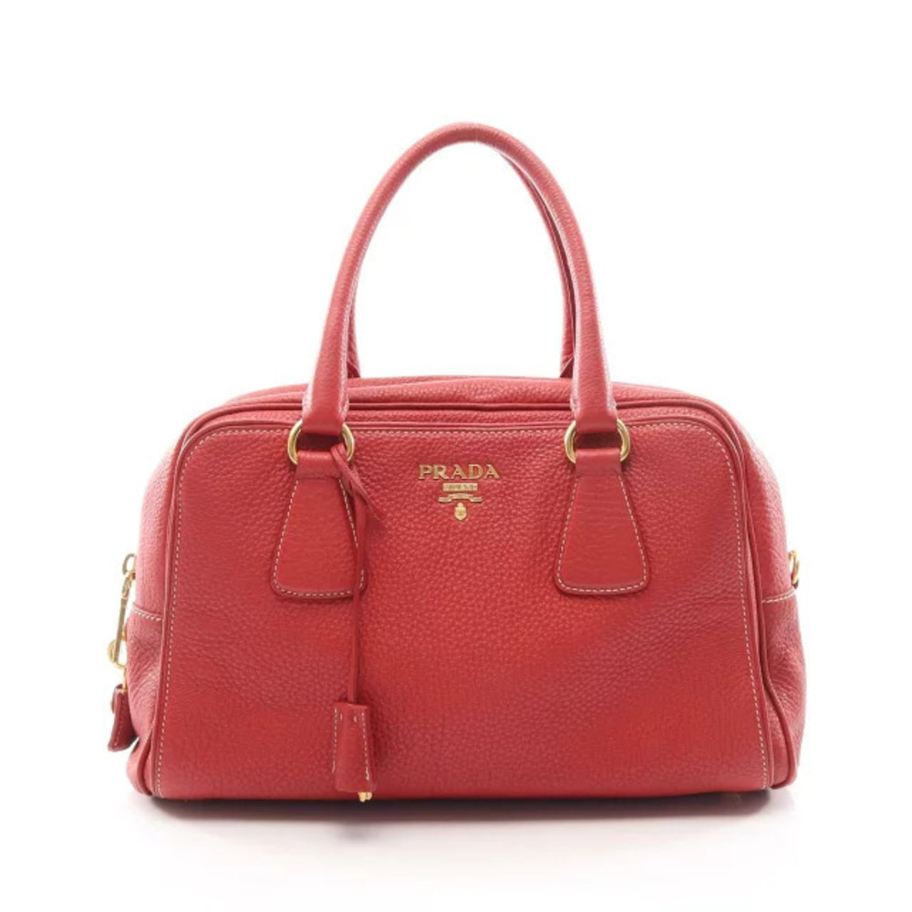 Prada red Vitello Daino Bauletto Bag pebbled calfskin leather